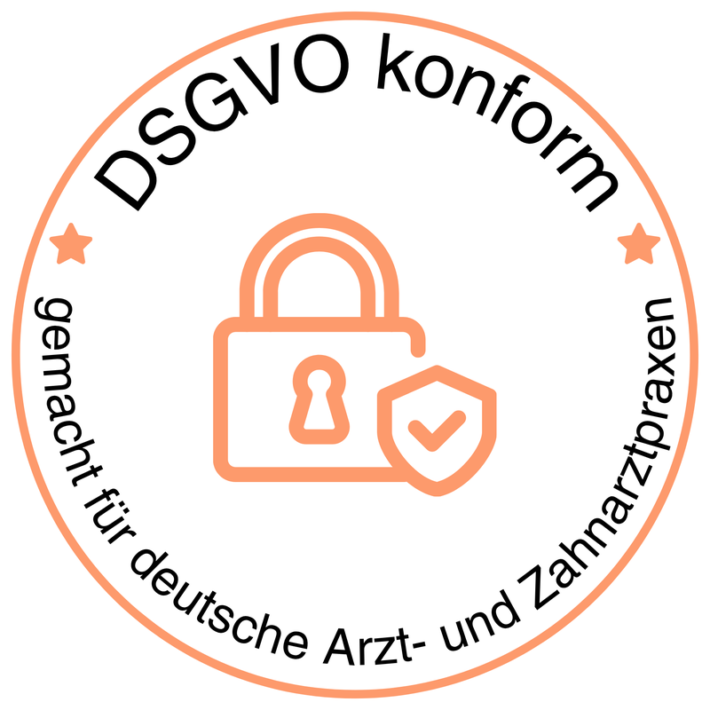 Siegel: DSGVO-konform, gemacht für deutsche Arzt- und Zahnarztpraxen
